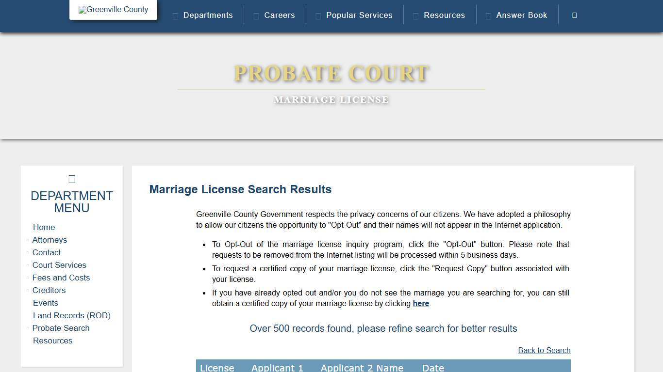 Marriage License Search