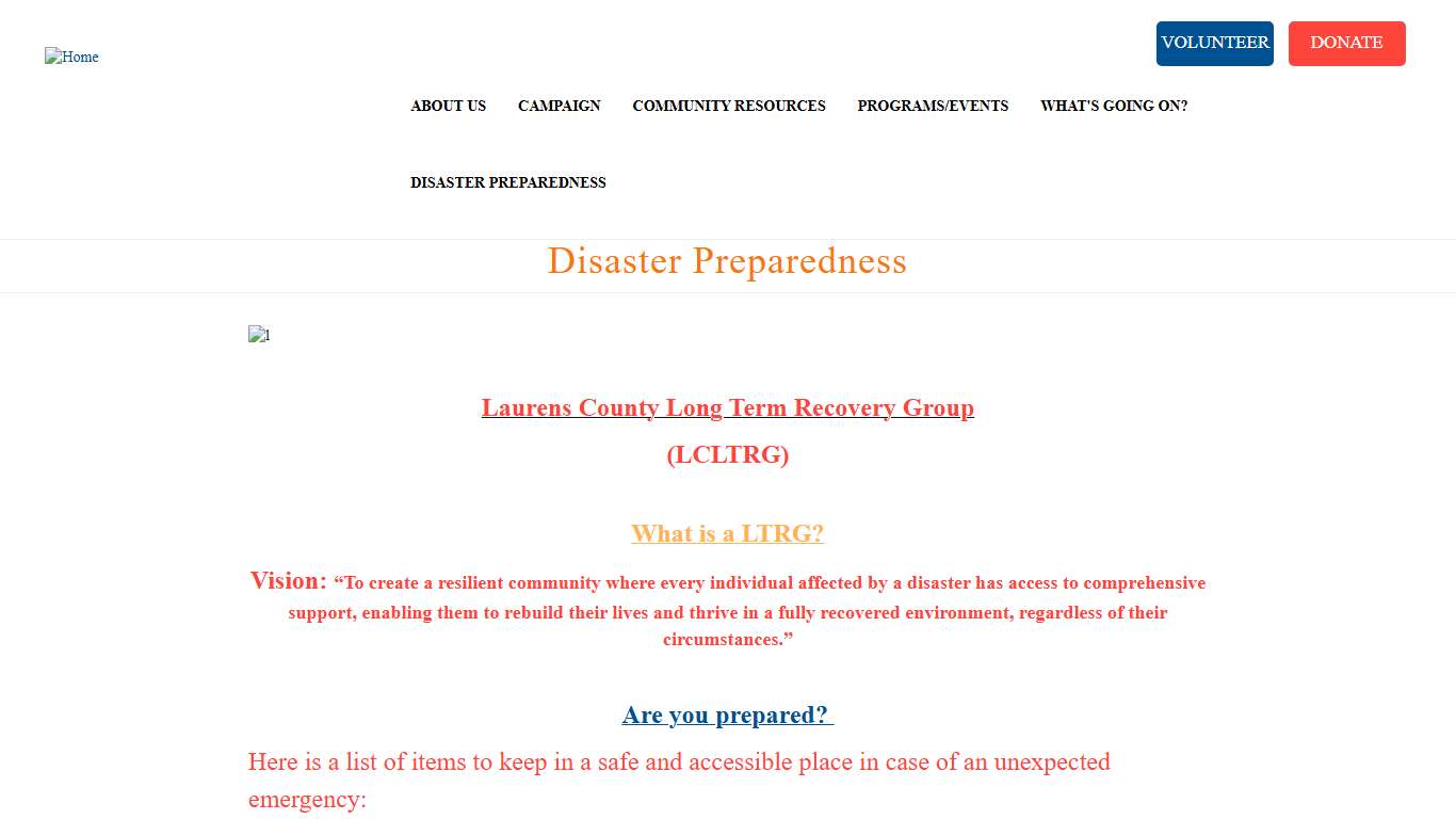 Disaster Preparedness United Way of Laurens County
